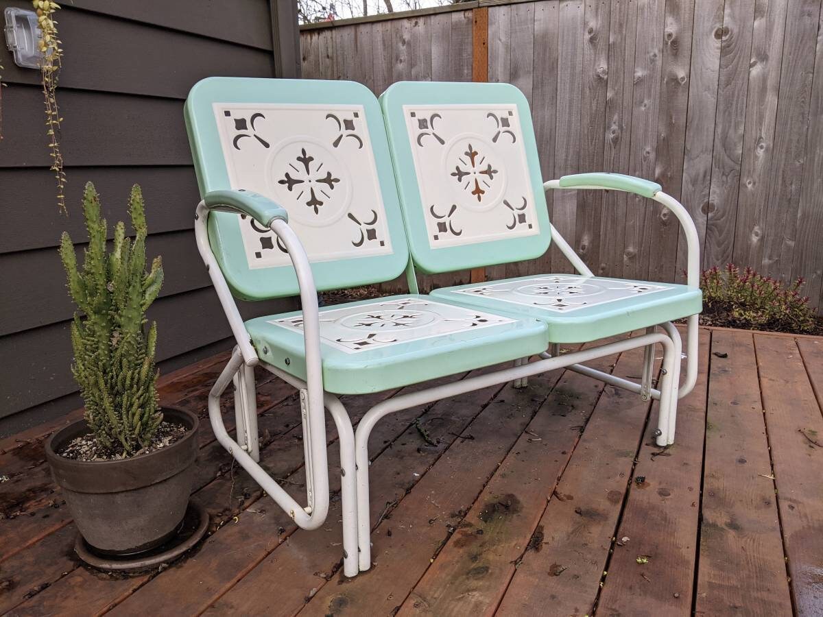 Retro metal outdoor clearance glider loveseat
