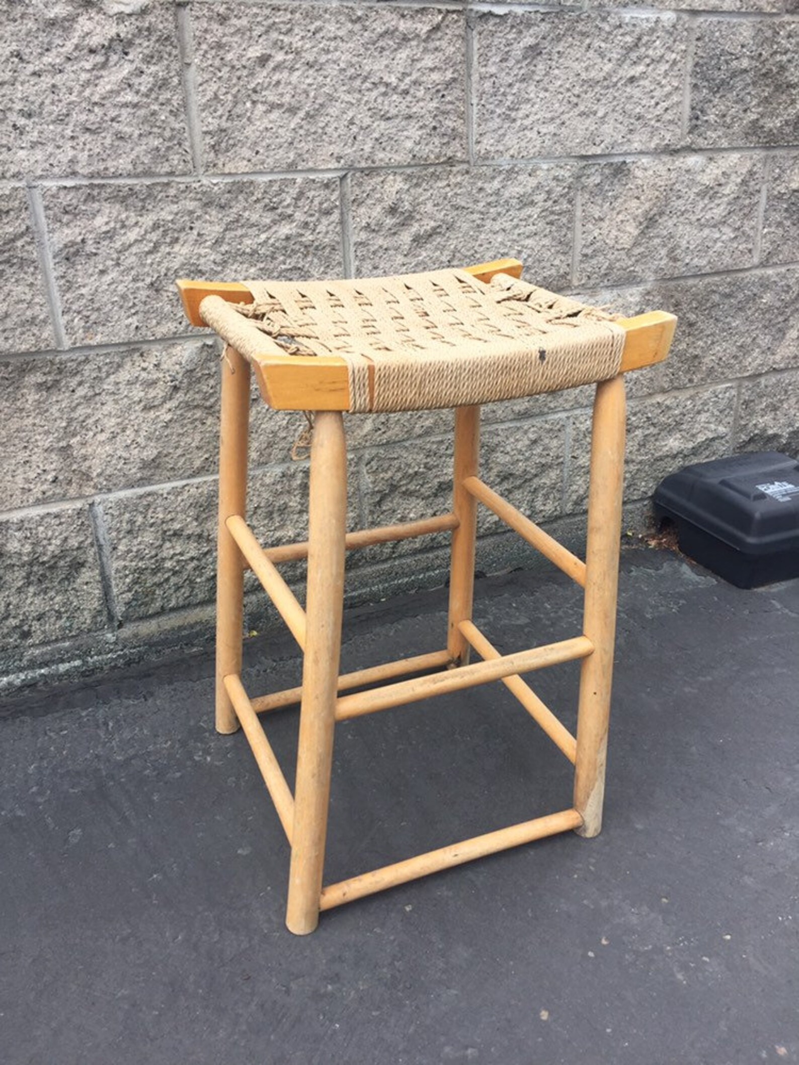 Vintage Danish Modern Maple Bar Stool With Woven Rope Seat Mid Etsy