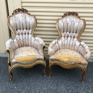 Pair of Vintage Victorian style Tufted Parlor Chairs-need reupholstery