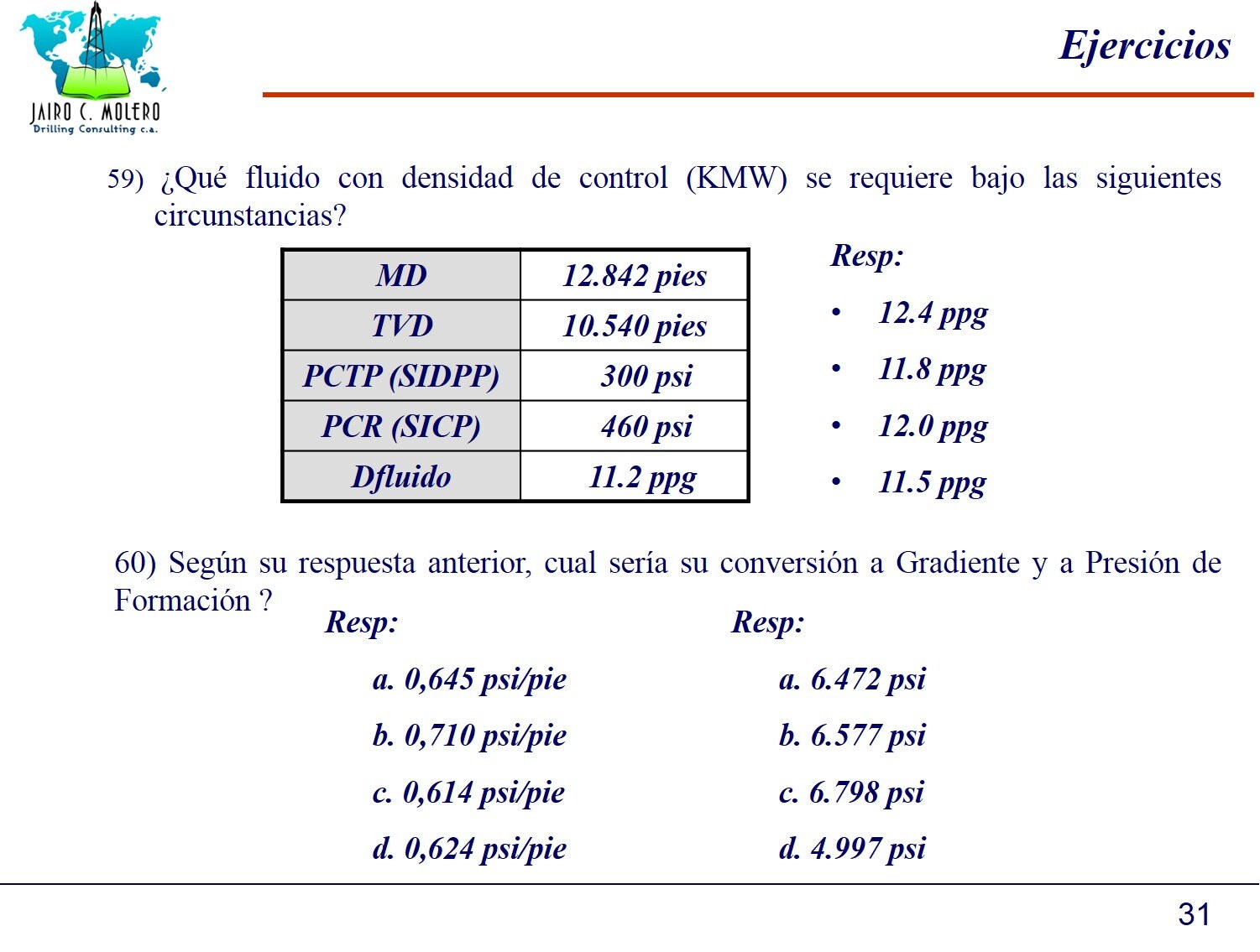 Manual de Ejercicio y Preguntas de Well Control Preparación para la