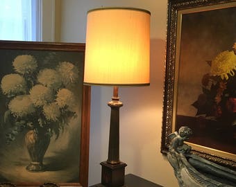 Vintage Frederick Cooper Urn Style Table Lamp, Brass, Wood & Faux Marble, Inlaid Flourish