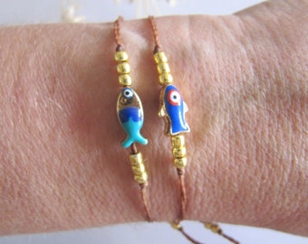 Friendship bracelets fish blue/ bracelets with enamel pearl fish/ macrame bracelets/ fish bracelet/ pearl bracelets/ boho bracelet fish