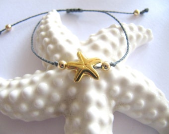 Starfish bracelet, maritime bracelet with golden starfish hippie style, Ibiza bracelet boho style, friendship bracelet gift, nautical band