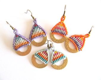 macrame earrings colorfull, boho chic earrings, long earrings, summer earrings hippie, gift for women, brass earrings, macrame jewelry, boho