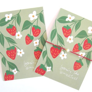 Jewelry card strawberries, gift card you are the sweetest, card, bracelet card, gift for girlfriend, sweet strawberry, bracelet display image 1