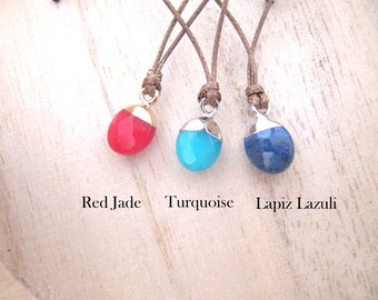Necklace natural stone / turquoise, jade, lapis lazuli pendant, gift for women, adjustable necklace, gemstone, zodiac stone
