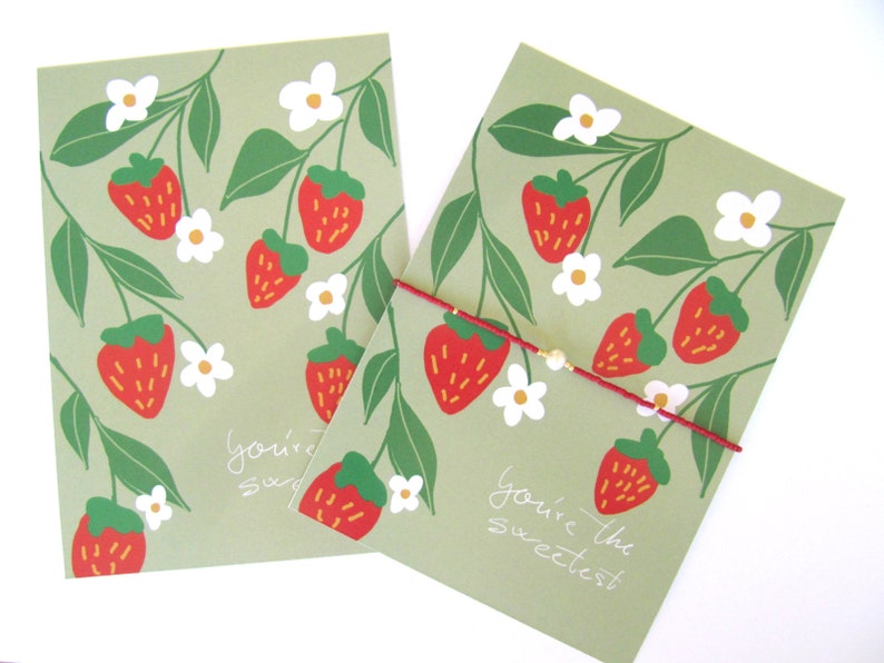 Jewelry card strawberries, gift card you are the sweetest, card, bracelet card, gift for girlfriend, sweet strawberry, bracelet display image 2