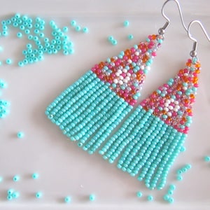 Long beaded earrings fringed colorful earrings handwoven earrings rocailles color Merry flowery earrings, Gift for friends Miyuki earrings