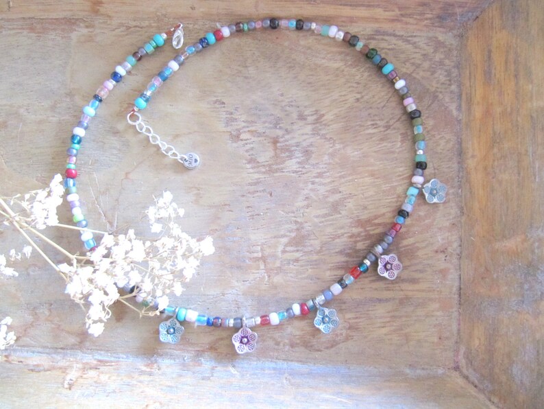 Boho necklace with Bohemian crystal beads/ Flower necklace/ Boho & Chic colorful necklace with flowers/ Hippie choker with colorful beads image 9