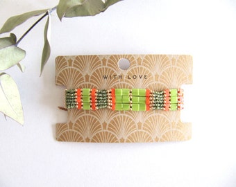 Miyuki bracelet wide in Boho & Chic style / hippie bead bracelet, hand woven tila,  Mother gift bracelet , women, miyuki tila green