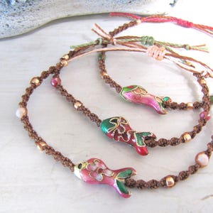 Macrame bracelet with enamel fish and Bohemian crystal beads/ Fish bracelet/ Stacking bracelet fish/ Boho beaded bracelet fish/ Bracelet woman