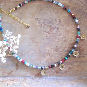 Boho necklace with Bohemian crystal beads/ Flower necklace/ Boho & Chic colorful necklace with flowers/ Hippie choker with colorful beads image 2