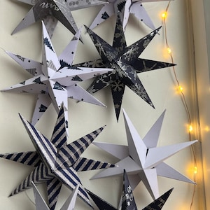 Origami Paper Stars. Midnight Blue Grey White and Silver. Paper Star Decorations. Christmas Star Decorations. Box Of Ten.