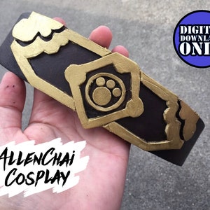 May include: A gold and brown belt with a paw print design. The belt is made of a thick, textured material and has a detailed design. The text "ALLENCHAI COSPLAY" is visible in the image.  "DIGITAL DOWNLOAD ONLY" is also visible in the image.