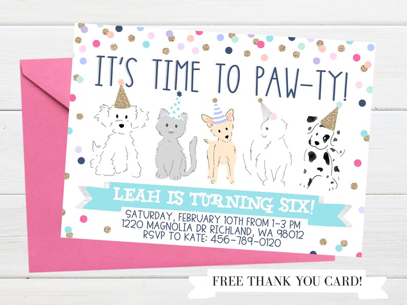 Pet Party Invitation Colorful Confetti Etsy