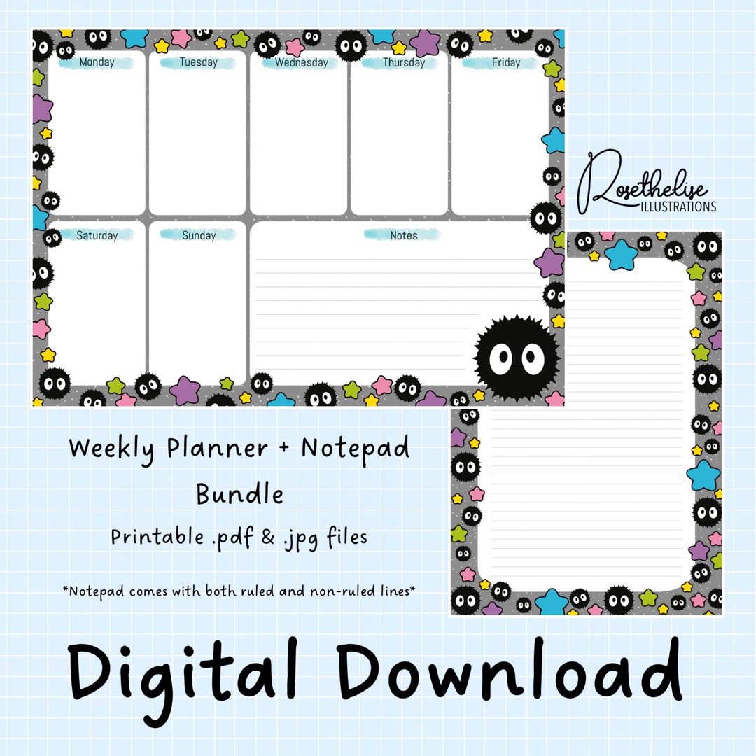 Soot Sprites Weekly Planner & Notepad Bundle Instant Digital Download ...