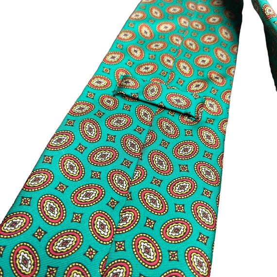 VTG Burberrys Mens Tie Green Teal Geometric Foula… - image 6