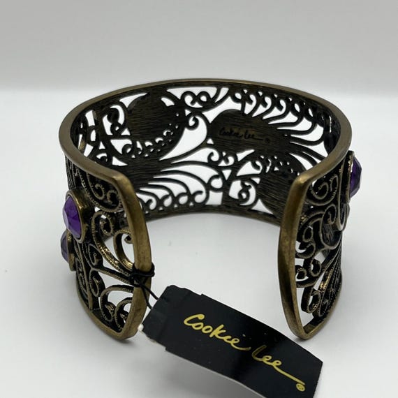 Cookie Lee Adjustable Filigree Cuff Bracelet With… - image 3
