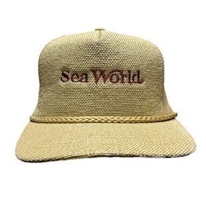 Vintage Sea World Hat Cap - Beige Snapback with Embroidered Rope Souvenir for Adults - OSFA Adjustable