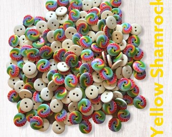 Tie Dye Buttons, Lot of 10, Round Wooden buttons, Craft Supplies, Scrapbook, Embellishments, Two Hole, Rainbow Buttons, Tye Dye