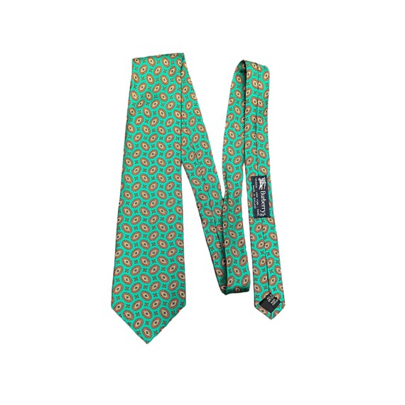 VTG Burberrys Mens Tie Green Teal Geometric Foula… - image 1