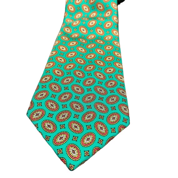 VTG Burberrys Mens Tie Green Teal Geometric Foula… - image 8