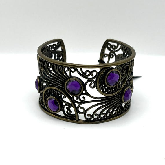 Cookie Lee Adjustable Filigree Cuff Bracelet With… - image 2