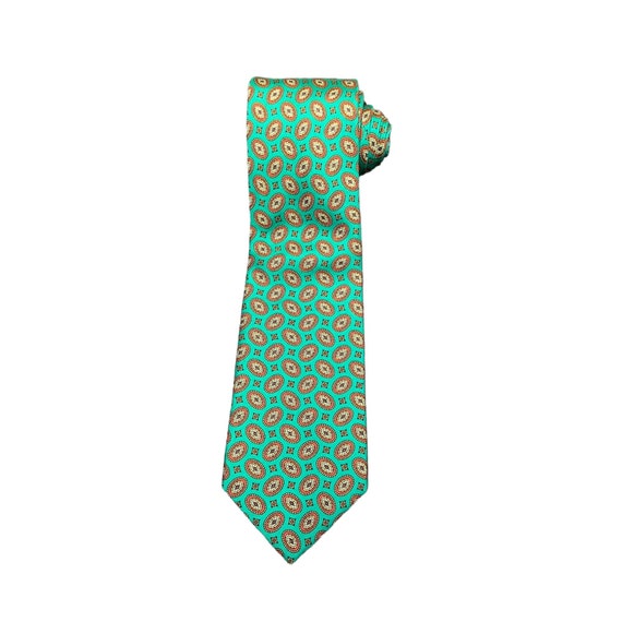 VTG Burberrys Mens Tie Green Teal Geometric Foula… - image 7