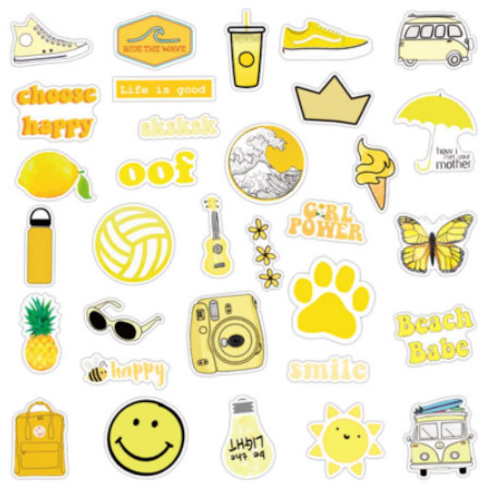 50 Piece Yellow Cartoon Laptop Stickers Waterproof Etsy