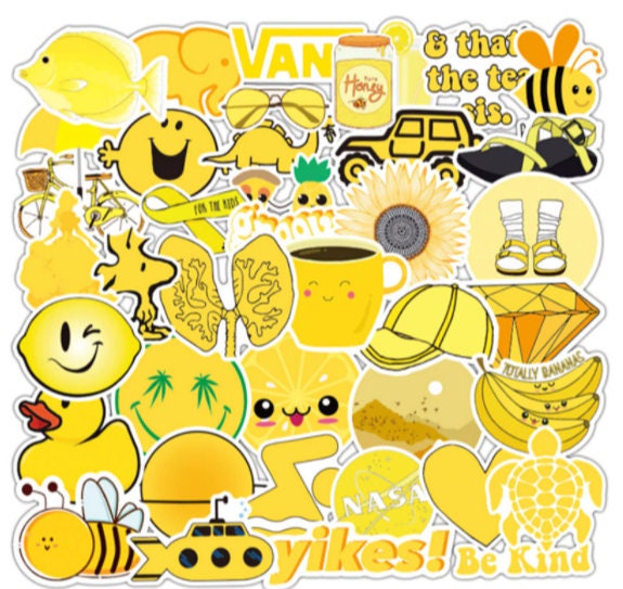 50 Piece Yellow Cartoon Laptop Stickers Waterproof Etsy