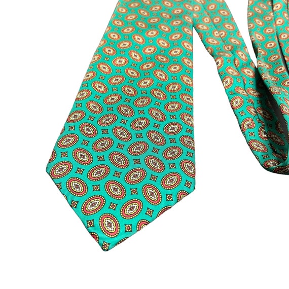 VTG Burberrys Mens Tie Green Teal Geometric Foula… - image 2