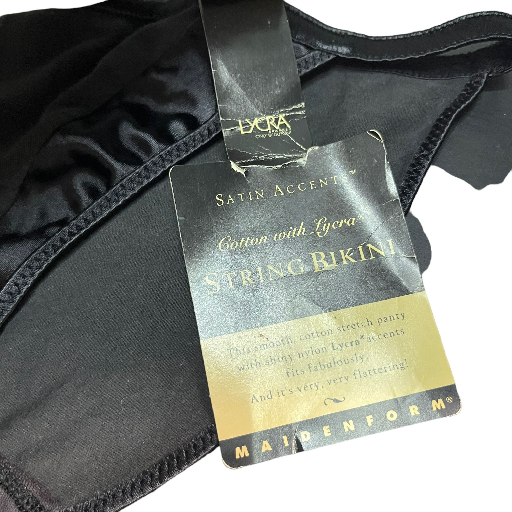 NEW VTG Maidenform String Bikini Panties Size 6 Black Nylon Cotton Satin Accents - Etsy