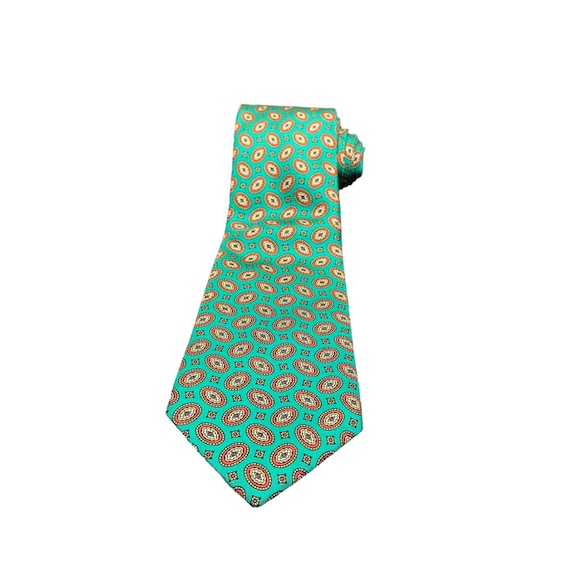 VTG Burberrys Mens Tie Green Teal Geometric Foula… - image 9