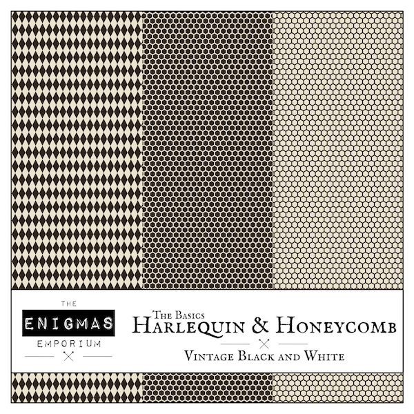 Harlequin and Honeycomb A4 Papers - Vintage Black and White