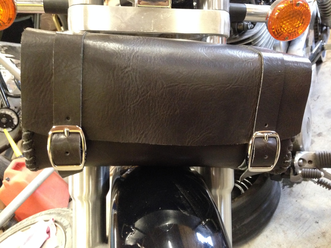 Dark Brown Leather Motorcycle Fork Bag, Tool Bag, Hand Laced Etsy