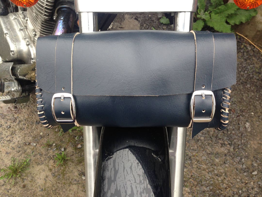 Dark Blue Leather Motorcycle Fork Bag Tool Bag Hand Laced Etsy