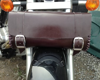 Mahogany Brown Leather Motorcycle Fork Bag, Tool Bag, Hand Laced