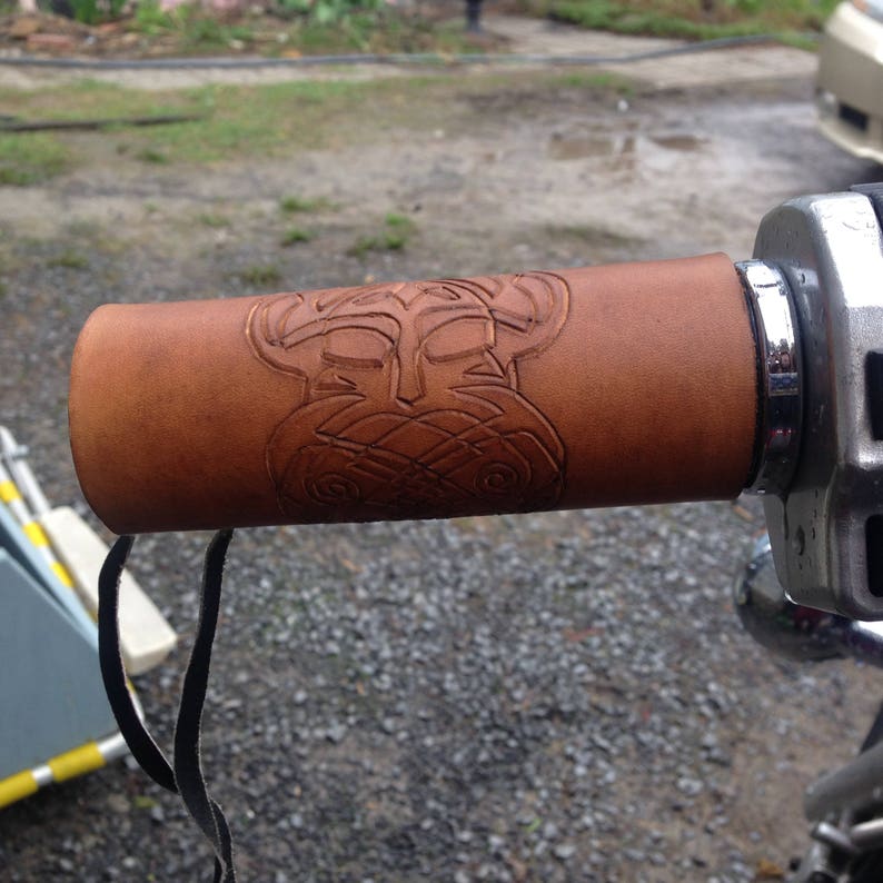 Viking Hand Tooled Leather Motorcycle Grip Covers Etsy
