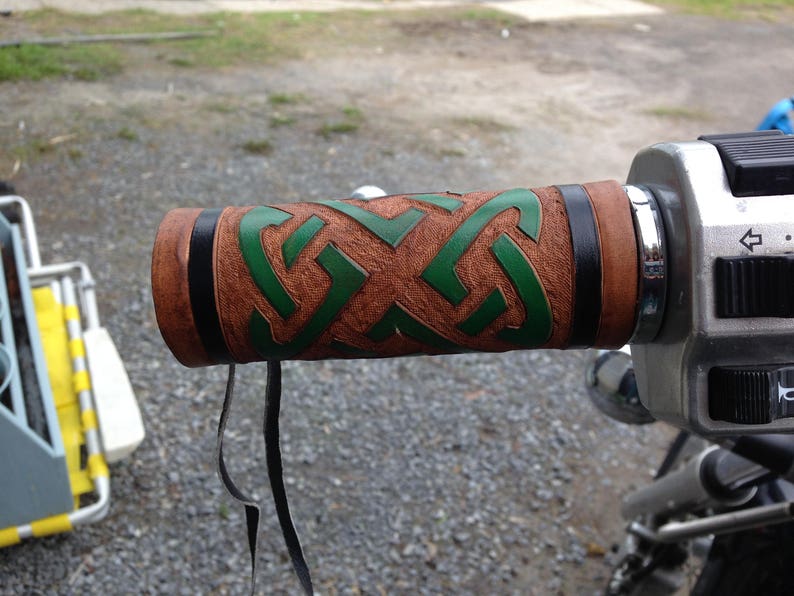 Celtic Knot Hand Tooled Leather Motorcycle Grip Covers Etsy