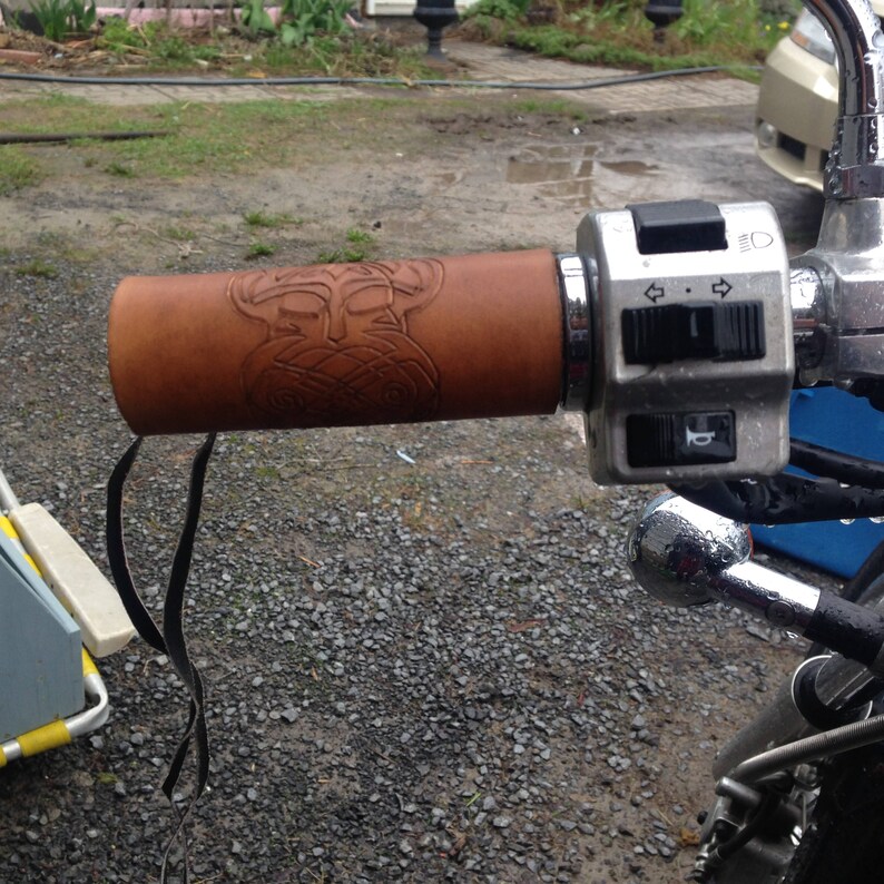 Viking Hand Tooled Leather Motorcycle Grip Covers Etsy