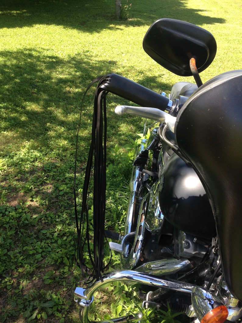 Long Leather Tassel Fringe Whip Black Motorcycle Grip Covers Etsy