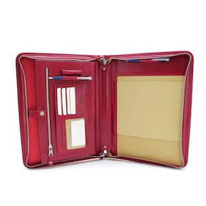 Cartella in pelle A4, Cartella in pelle personalizzata da uomo, Portadocumenti con cerniera, Custodia per notebook, Cartella in pelle rossa A4, Cartella per scrittura formato lettera