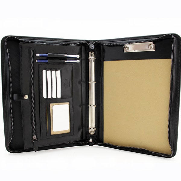 Clipboard leather portfolio ring binder a4 black