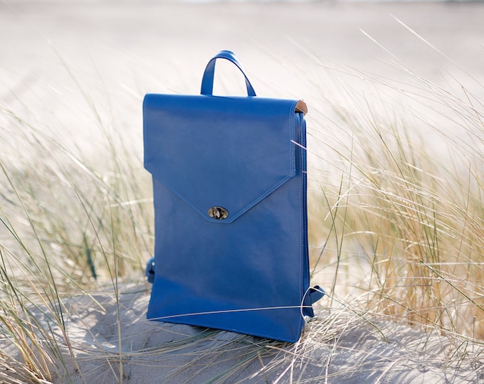 Leather backpack, Daily backpack, Lightblue leather backpack, Leather bags women, Man women backpack