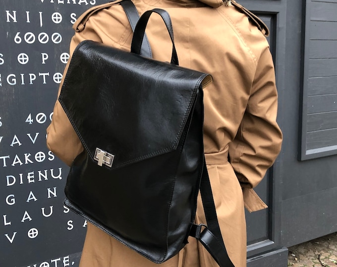 Womens leather backpack, Personalized leather, Black leather backpack, Leather bags women, Gift for her