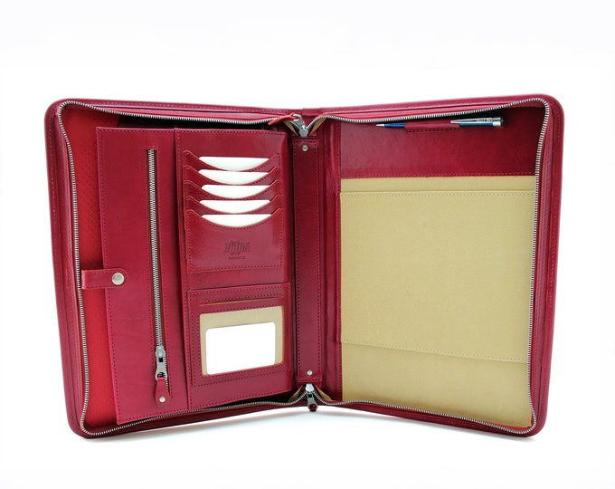 Leather portfolio red, laptop sleeve, iPad case, computer case , document holder , leather portfolio red, leather folio