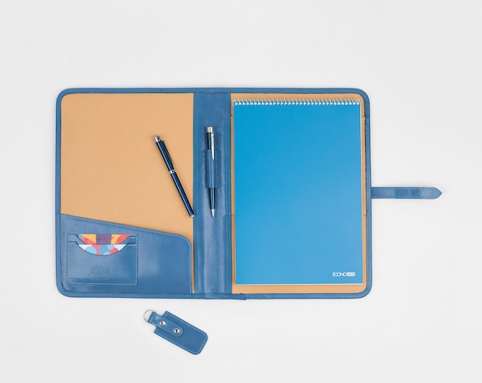 Leather notebook holder/Leather portfolio A4 light blue