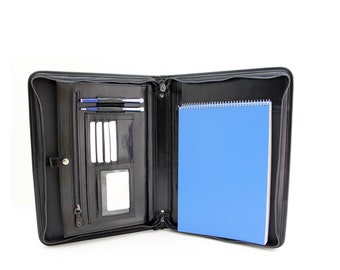 Leather Padfolio, Zippered Business Folder, Conference Folder A4, Portfolio  notebook Black,Personalized organizer for letter and legal pads