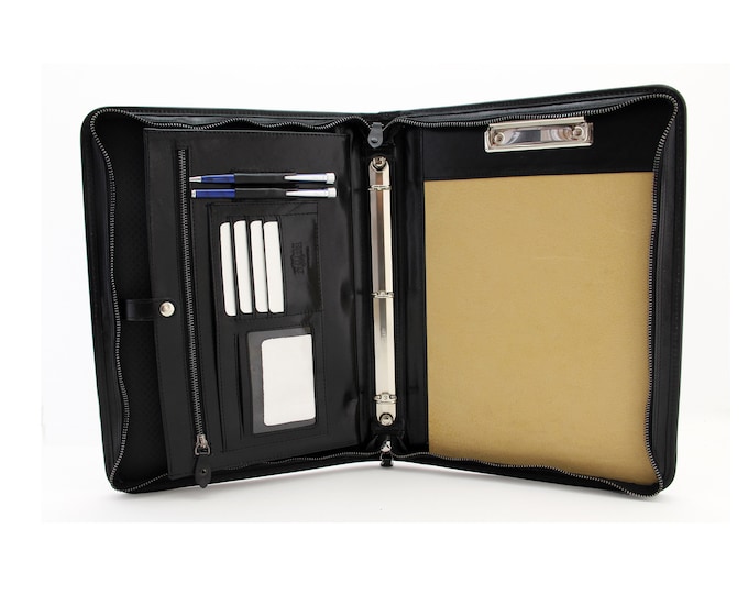 Leather Portfolio, Leather clipboard A4,Leather 3 ring binder , Black conference folder A4, Professional folio, Business organizer