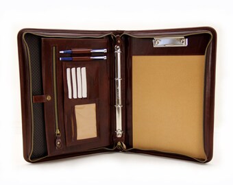 Brown Leather Portfolio with Zipper, Leather Organizer for Men, Promotion Gift for Him, Personalized Document Folder
